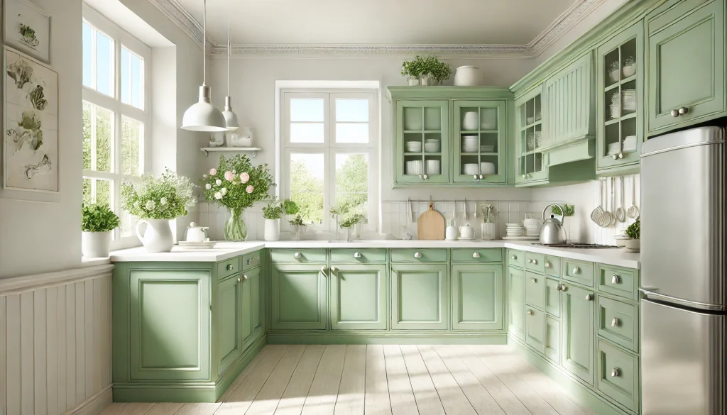 green color kitchen cabinets